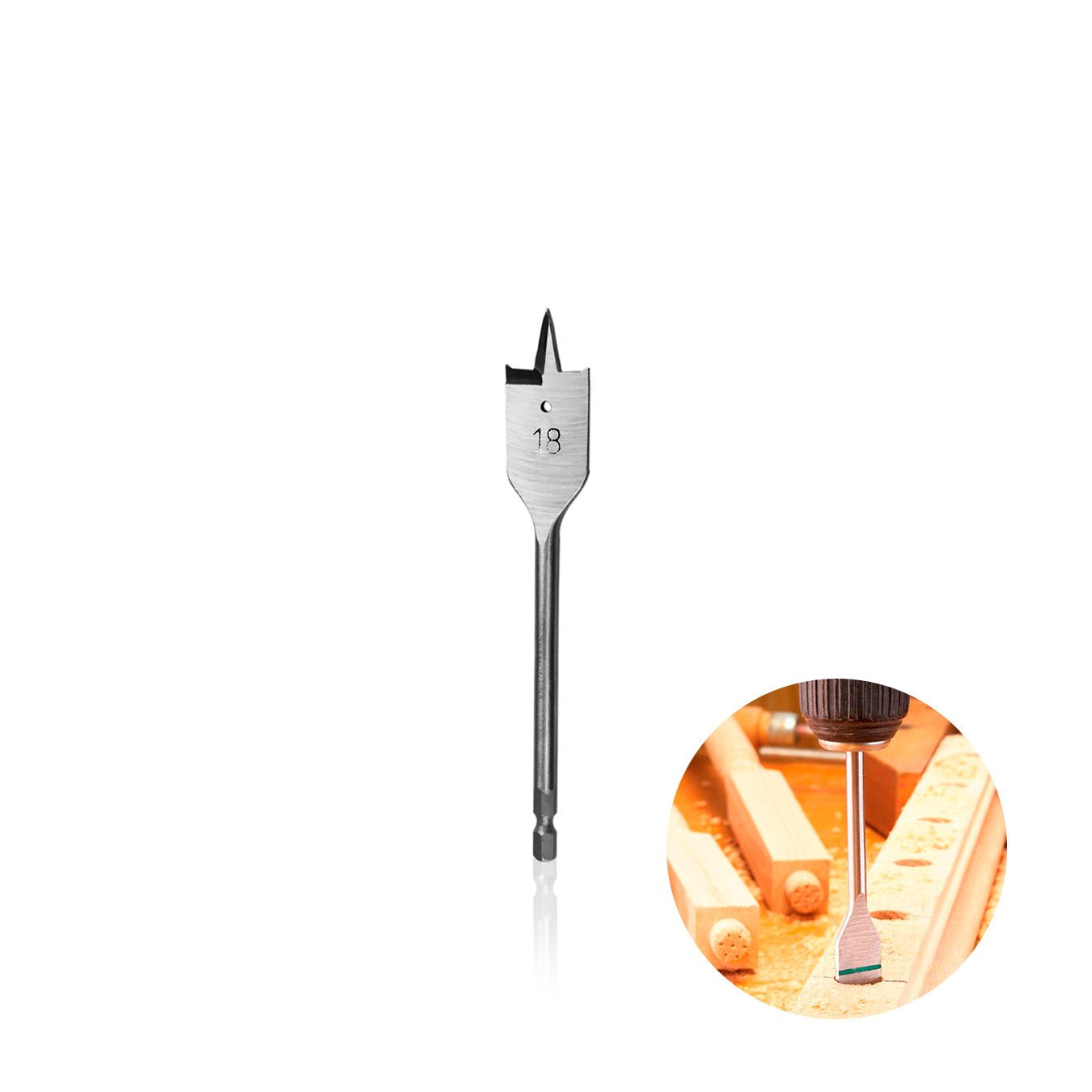 Broca Chata de 18 Mm Em Aço Resistente Com Haste Sextavada Para M