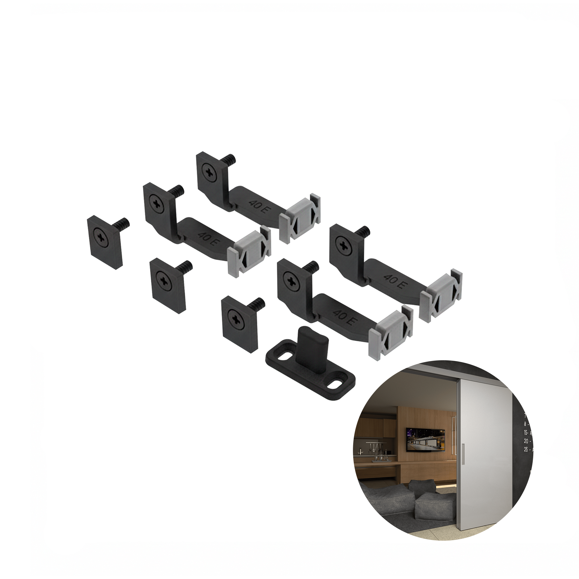 Kit Sistema Rodízio Ro82 Standard de 40 A 80 Kg Médio Para Porta